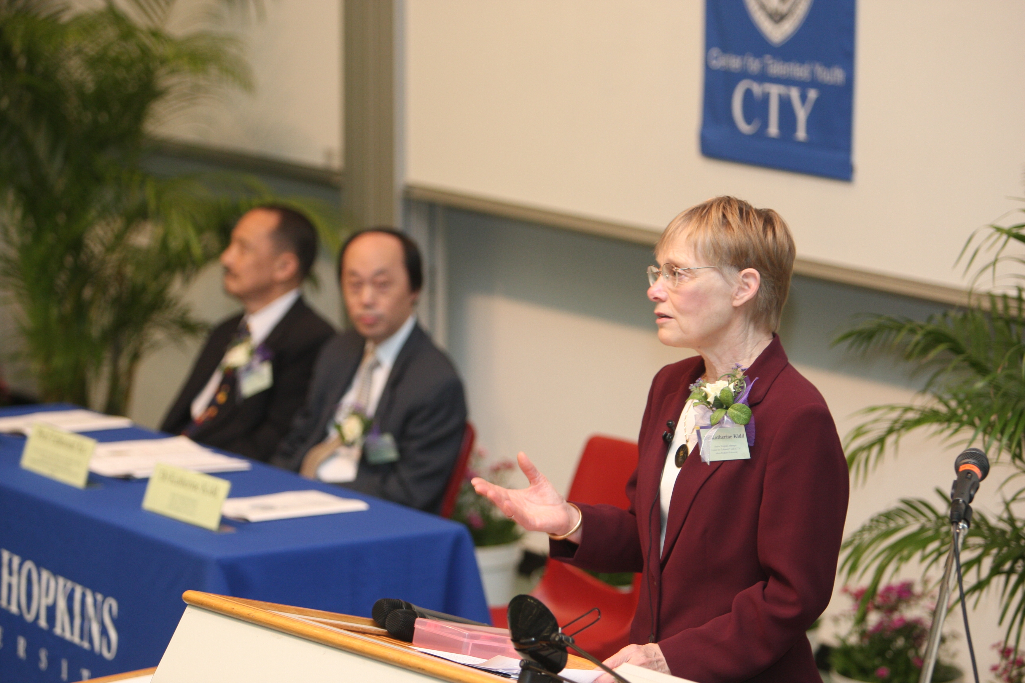  Dr Katherine Kidd, Senior Program Manager, Summer Academic Programs of the Johns Hopkins University Center for Talented Youth addressing the talented youngsters as well as their parents and teachers