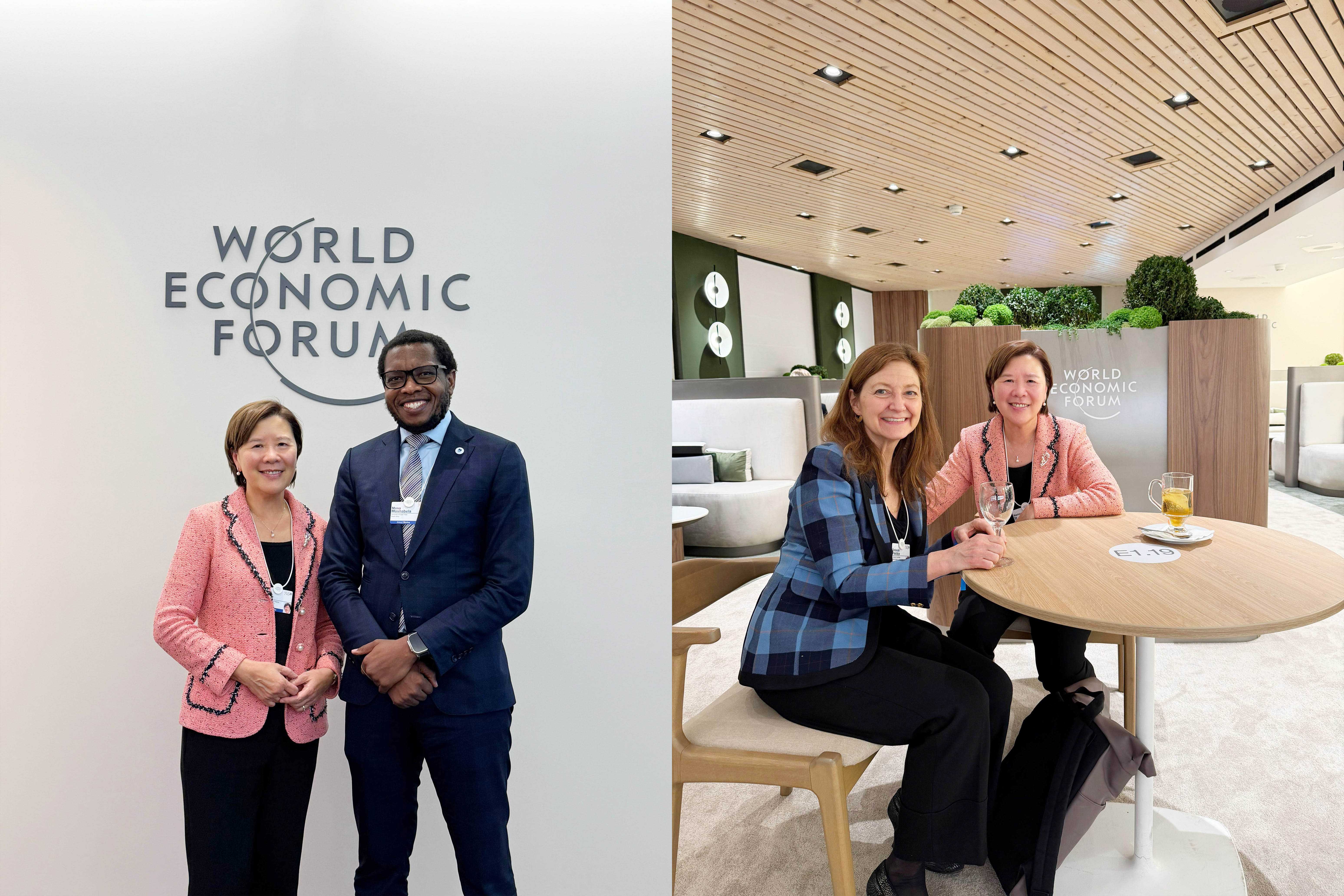 出席年會期間，葉校長與逾20位大學校長交流，包括劍橋大學校長Deborah PRENTICE教授（右圖）及開普敦大學校長Mosa MOSHABELA教授（左圖）。